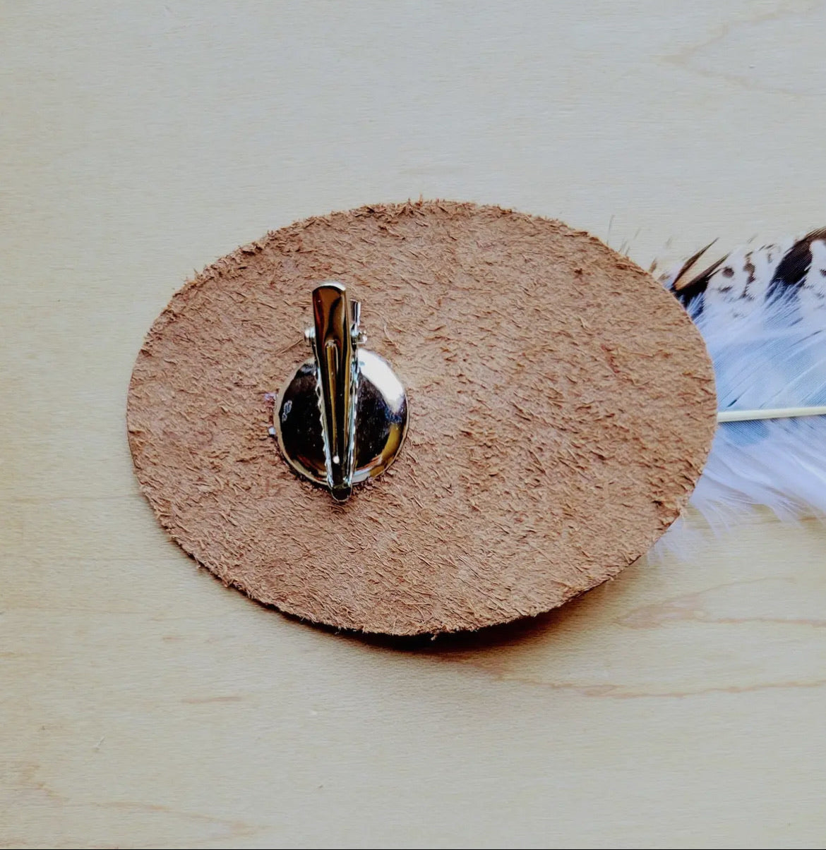 Pink Spotted Feather hatband clip-on