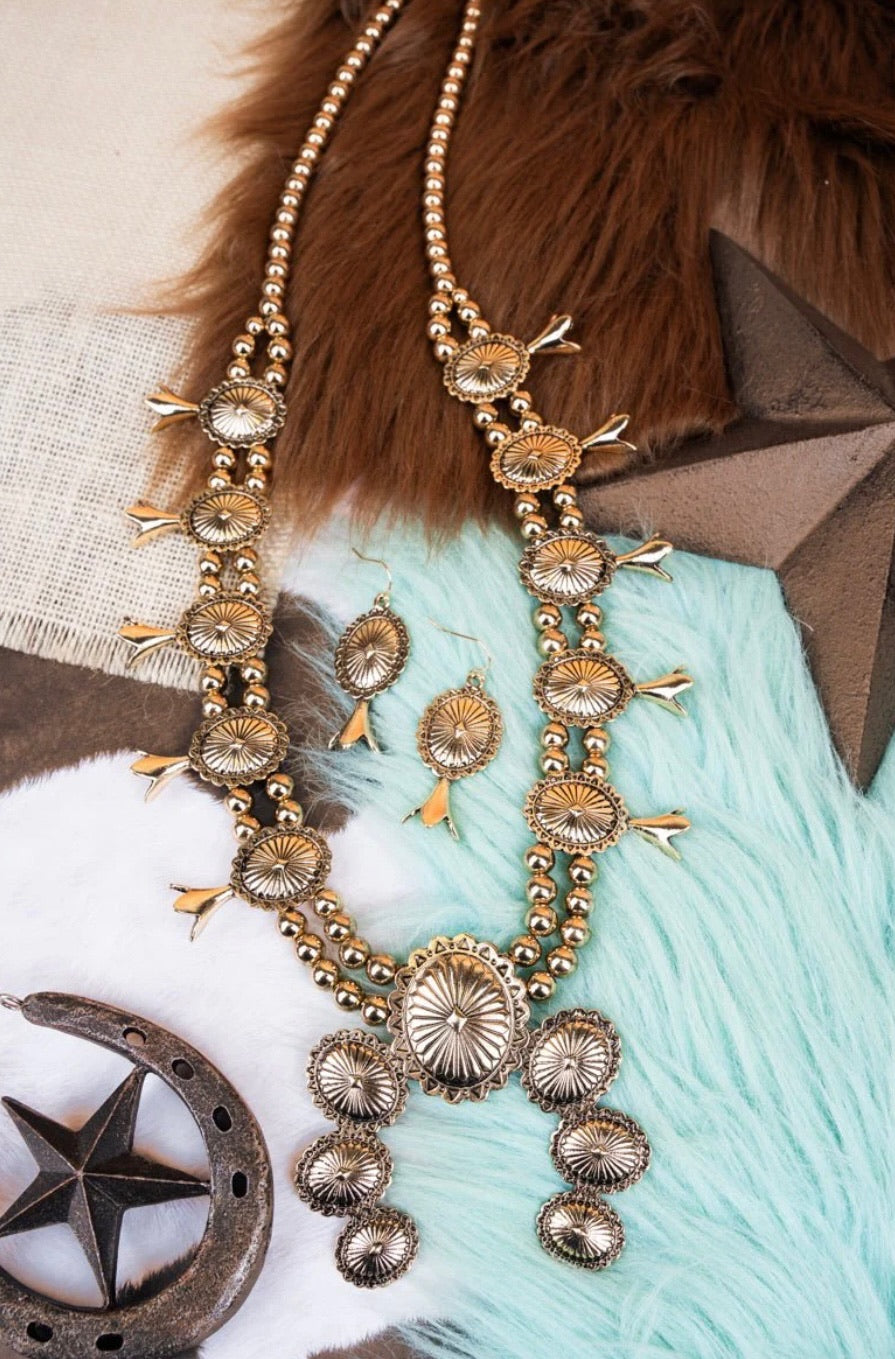 Goldtone Squash Blossom necklace