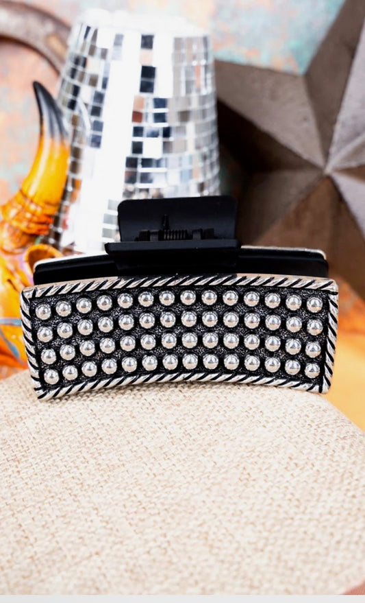Silvertone Studded hair claw