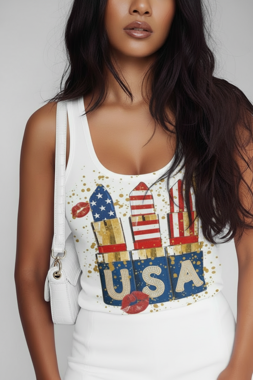 Stars Stripes & Smooches graphic top