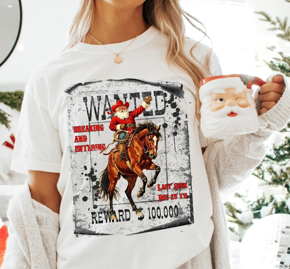 Wanted Santa graphic top