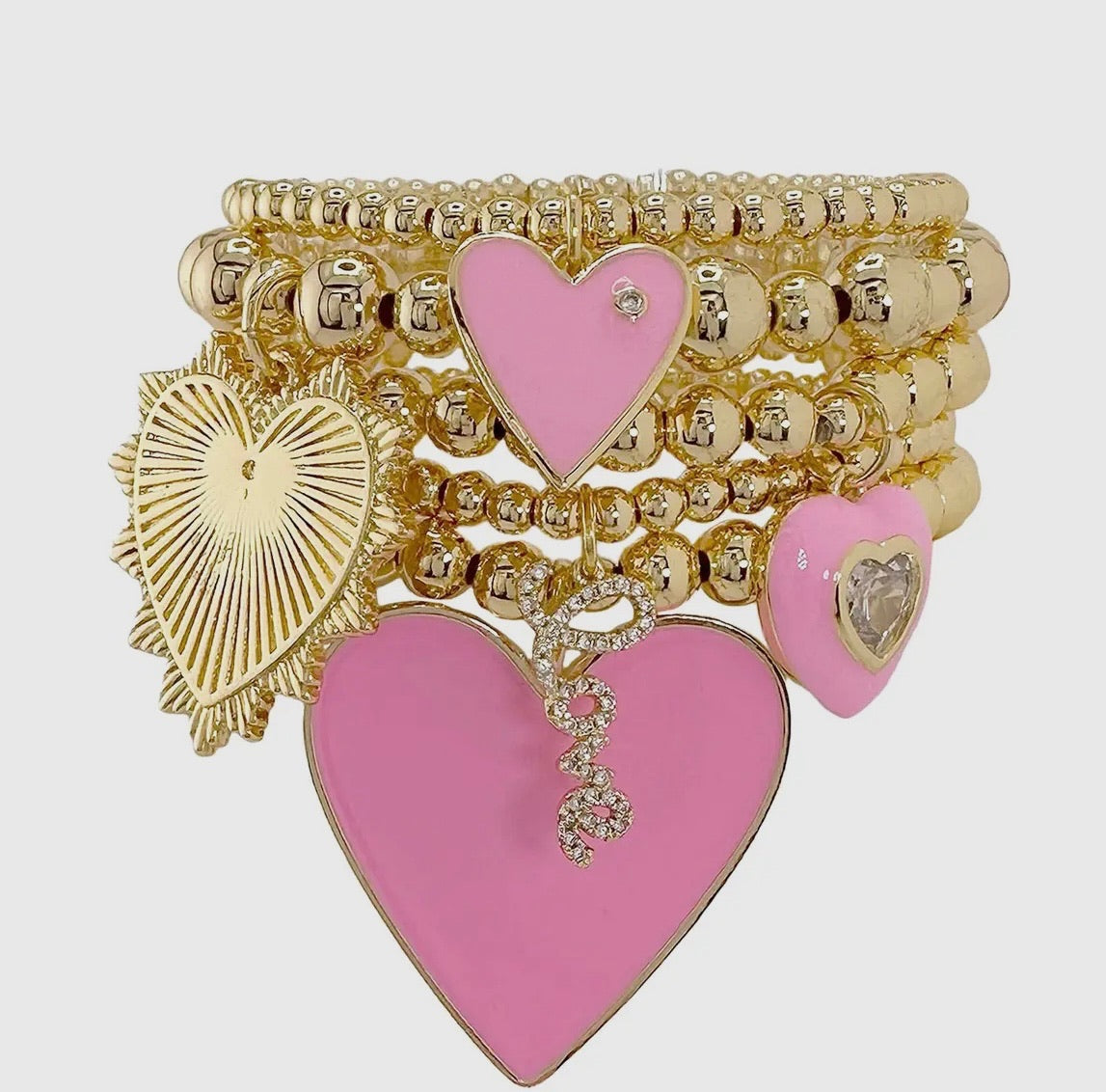 Pink Love bracelet stack