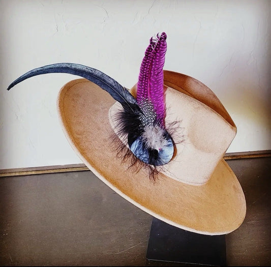 Pink Spotted Feather hatband clip-on